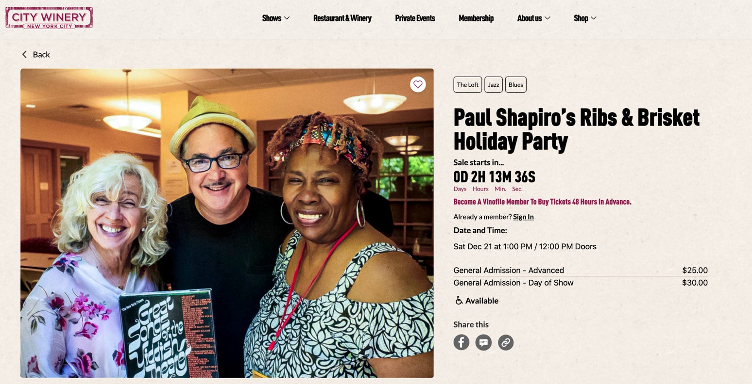 Paul Shapiro's ribs & brisket Live at City Winery December 21, 2024
